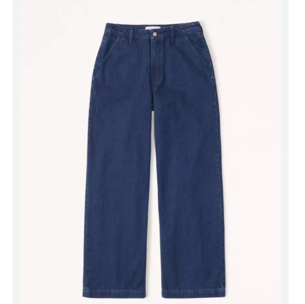 Abercrombie Curve Love Mid Rise Wide Leg Jean Dark Wash
